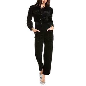 Mable Chelsea Cinched‎ Waist Corduroy Jumpsuit Women L Black Long Sleeve Utility